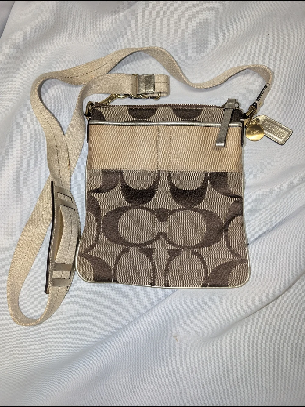 Coach Beige and Brown Signature Crossbody Bag